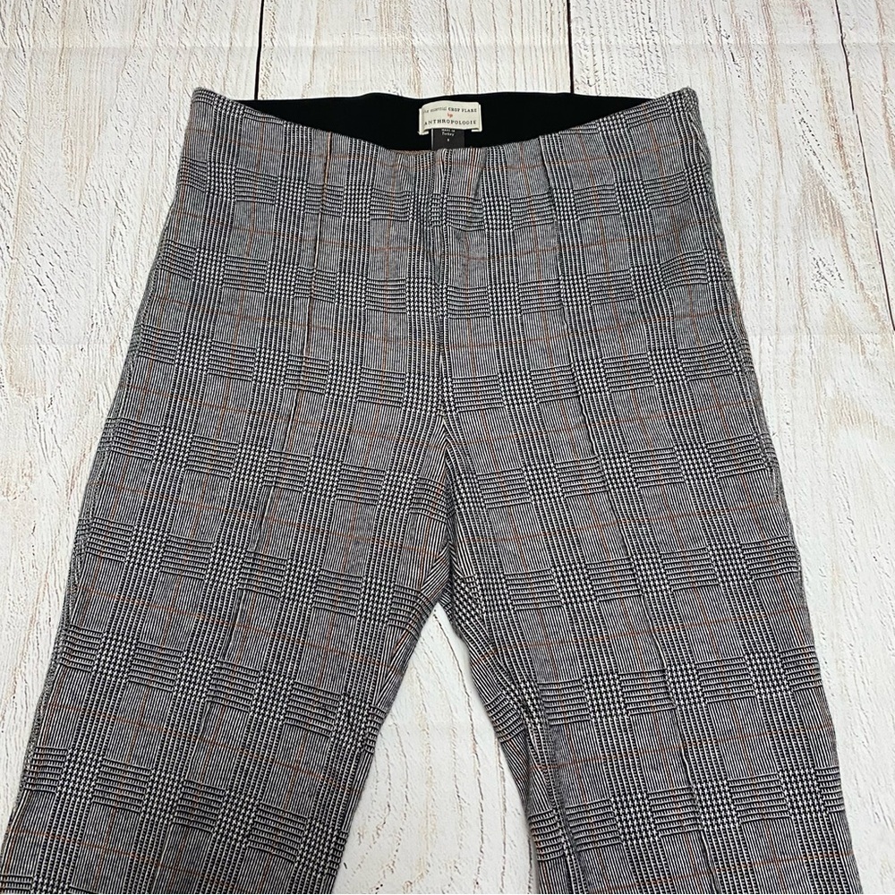 Anthropologie Black and White Plaid Crop Flare Pants Small
